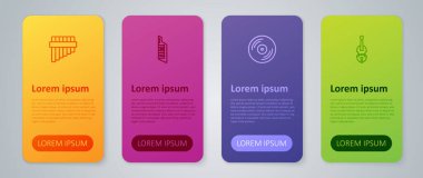 Vinil disk, keman, Pan flüt ve Keytar hattını ayarlayın. Ticari bilgi şablonu. Vektör