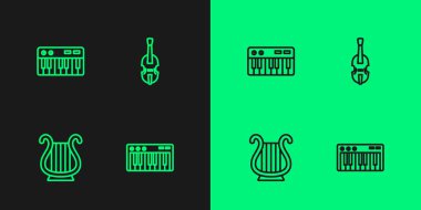 Set hattı müzik sentezleyicisi, Antik Yunan liri ve keman ikonu. Vektör