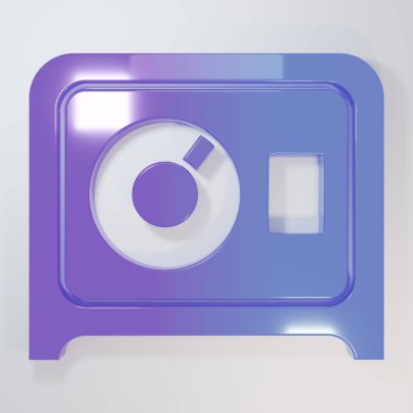 Mor-mavi kasa simgesi gri arkaplanda izole edildi. Kapı, şifreli bir banka kasası. Güvenilir Veri Koruma. Minimalizm kavramı. 3 Boyutlu resimleme.