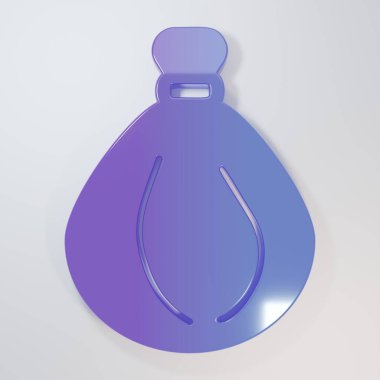 Mor-mavi çöp torbası simgesi gri arkaplanda izole edilmiş. Minimalizm kavramı. 3 Boyutlu resimleme.