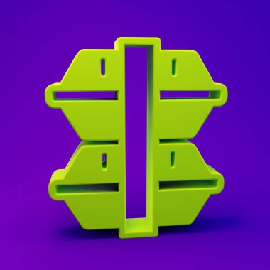 Mor-mavi arkaplanda yeşil beslenme kutusu simgesi izole edildi. Minimalizm kavramı. 3 Boyutlu resimleme.