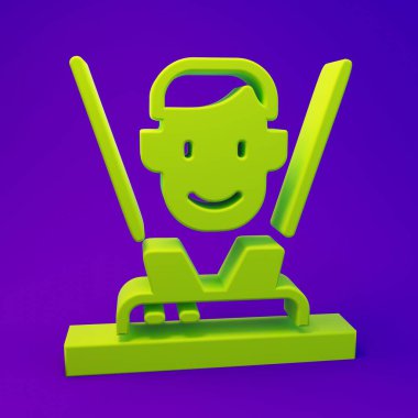 Green Hologram icon isolated on purple-blue background. Global communication technology. Minimalism concept. 3D render illustration.