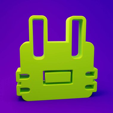 Green Bulletproof vest for protection from bullets icon isolated on purple-blue background. Body armor sign. Military clothing. Minimalism concept. 3D render illustration.