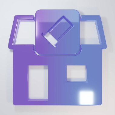 Purple-blue Hunting shop with rifle and gun weapon icon isolated on grey background. Supermarket or store with weapon equipment. Minimalism concept. 3D render illustration.