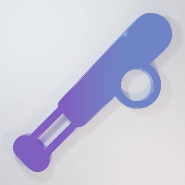 Gri zemin üzerinde top ikonu olan mor-mavi beysbol sopası. Minimalizm kavramı. 3 Boyutlu resimleme.