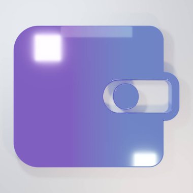 Mor-mavi cüzdan simgesi gri arkaplanda izole edilmiş. Çanta ikonu. Nakit tasarruf sembolü. Minimalizm kavramı. 3 Boyutlu resimleme.