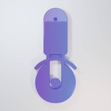 Purple-blue Pizza knife icon isolated on grey background. Pizza cutter sign. Steel kitchenware equipment. Minimalism concept. 3D render illustration.