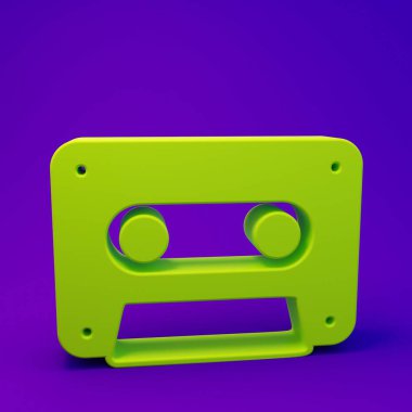 Green Retro audio cassette tape icon isolated on purple-blue background. Minimalism concept. 3D render illustration.
