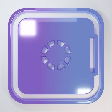 Mor-mavi kasa simgesi gri arkaplanda izole edildi. Kapı, şifreli bir banka kasası. Güvenilir Veri Koruma. Minimalizm kavramı. 3 Boyutlu resimleme.