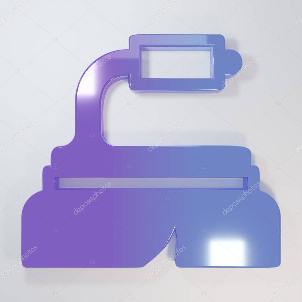 Purple-blue Brush for cleaning icon isolated on grey background. Cleaning service concept. Minimalism concept. 3D render illustration.