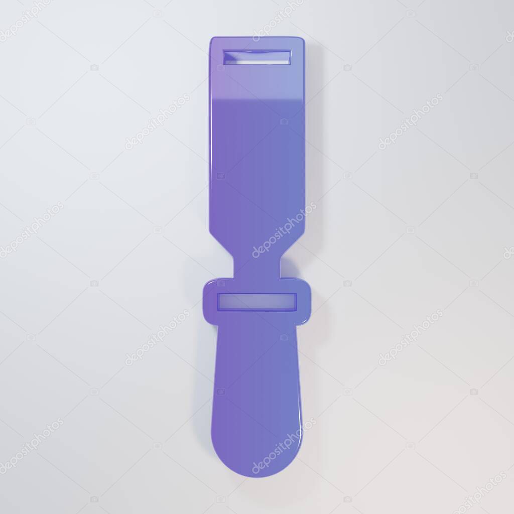 Purple-blue Chisel tool for wood icon isolated on grey background. Minimalism concept. 3D render illustration.