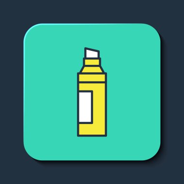 Doldurulmuş işaret kalem simgesi mavi arkaplanda izole edildi. Turkuaz kare düğme. Vektör.