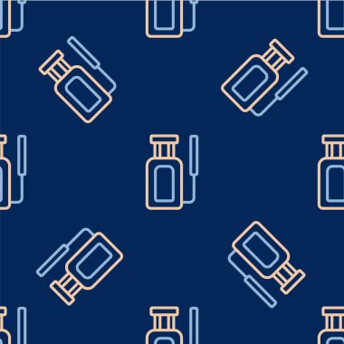 Su için Line Garden spreyi, gübre, kimyasal ikon mavi arka planda izole edilmiş pürüzsüz desen. Vektör.