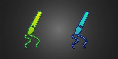 Siyah arkaplanda yeşil ve mavi boya fırçası simgesi izole edildi. Vektör.