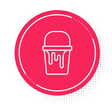 White line Paint bucket icon isolated on white background. Red circle button. Vector.