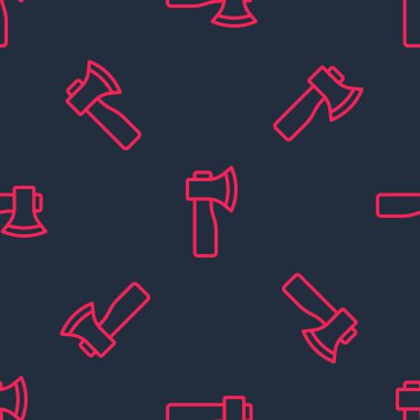 Kırmızı çizgi tahta balta simgesi siyah arkaplanda izole edilmiş. Oduncu baltası. Vektör.