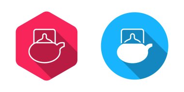 Geleneksel çay seremonisi ikonu uzun gölgeli izole edilmiş. Fincanlı çaydanlık. Vektör.