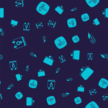 Takvimi 8 Mart Çiçeği ve Çantasıyla kusursuz desen üzerine ayarla. Vektör.