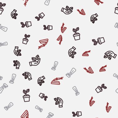 Yaprak hattını eline al su için saksı spreyi ve hortumu dikişsiz desen üzerine yerleştir. Vektör.