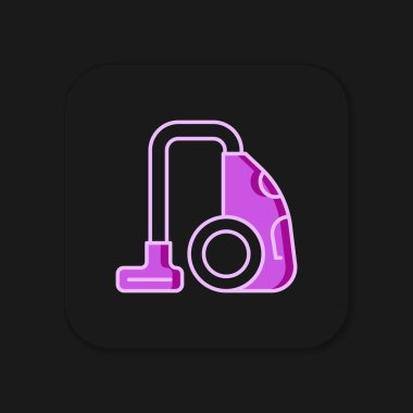 Doldurulmuş elektrik süpürgesi simgesi siyah arkaplanda izole edildi. Düz çizgili, gölgeli. Vektör.