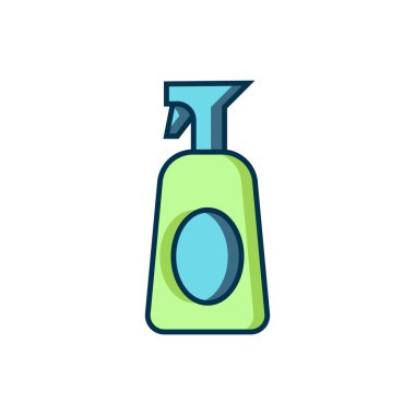 Beyaz arka planda izole edilmiş sıvı deterjan ikonu ile kaplanmış taslak temizleme spreyi şişesi. Düz çizgili, gölgeli. Vektör.