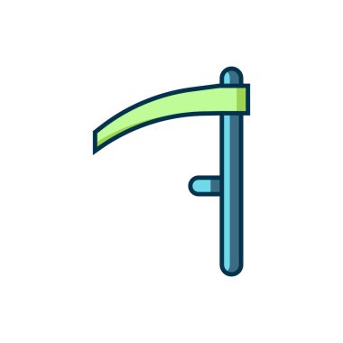 Doldurulmuş Scythe simgesi beyaz arkaplanda izole edildi. Mutlu Cadılar Bayramı Partisi. Düz çizgili, gölgeli. Vektör.