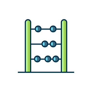 Beyaz arkaplanda izole edilmiş ana hatlı Abaküs simgesi. Geleneksel sayım çerçevesi. Eğitim işareti. Matematik okulu. Düz çizgili, gölgeli. Vektör.