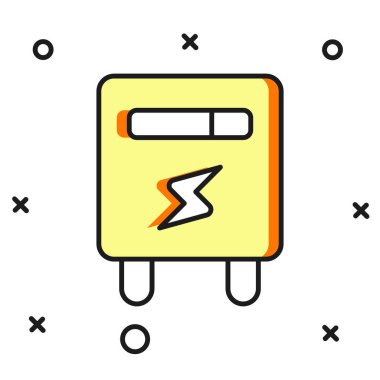 Doldurulmuş elektrik sayacı simgesi beyaz arkaplanda izole edildi. Düz çizgili, gölgeli. Vektör.