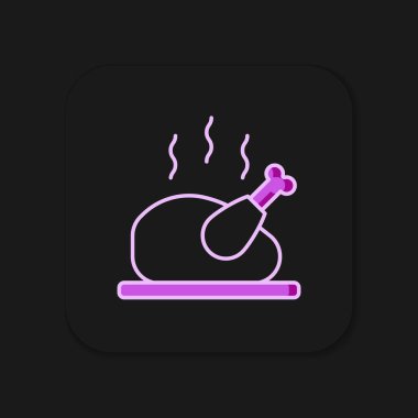 Ana hatlarıyla doldurulmuş hindi ya da siyah arka planda izole edilmiş tavuk ikonu. Düz çizgili, gölgeli. Vektör.