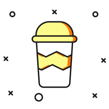 Beyaz arka planda izole edilmiş bir şekilde kahve bardağını doldurdum. Düz çizgili, gölgeli. Vektör.