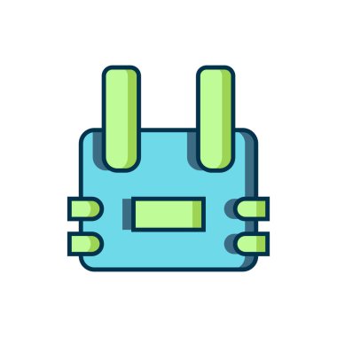 Beyaz arka planda izole edilmiş kurşun ikonundan korunmak için kurşun geçirmez yelek. Vücut zırhı işareti. Askeri kıyafetler. Düz çizgili, gölgeli. Vektör.