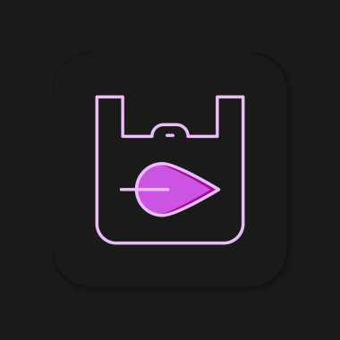 Siyah arkaplanda izole edilmiş geri dönüşüm simgesiyle doldurulmuş kağıt alışveriş torbası. Geri dönüşüm sembollü çanta. Düz çizgili, gölgeli. Vektör.