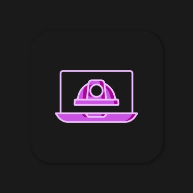 Taslak çizili İşçi Kaskı simgesi siyah arkaplanda izole edildi. Düz çizgili, gölgeli. Vektör.