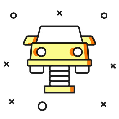 Beyaz arkaplanda izole edilmiş oyun alanı simgesindeki ana hatlı Swing arabası. Çocuklardan oluşan atlı karınca. Eğlence ikonu. Düz çizgili, gölgeli. Vektör.