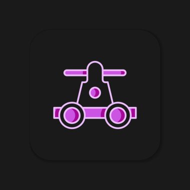 Draisine marka el arabası, siyah arka planda izole edilmiş bisiklet taşıma ikonu. Düz çizgili, gölgeli. Vektör.