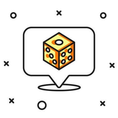 Doldurulmuş oyun zar simgesi beyaz arkaplanda izole edildi. Kumarhane kumarı. Düz çizgili, gölgeli. Vektör.