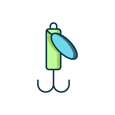 Doldurulmuş balık yemi simgesi beyaz arkaplanda izole edildi. Balık oltası. Düz çizgili, gölgeli. Vektör.