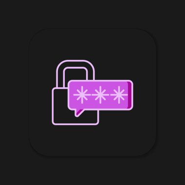 Siyah arkaplanda izole edilmiş ana hatlı Siber güvenlik simgesi. Dijital devre kartında kapalı asma kilit. Güvenlik kavramı. Dijital veri koruması. Düz çizgili, gölgeli. Vektör.