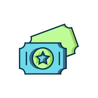 Doldurulmuş ana hatlı sirk bileti simgesi beyaz arka planda izole edildi. Eğlence parkı. Düz çizgili, gölgeli. Vektör.