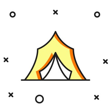 Doldurulmuş ana hatlı Circus çadır simgesi beyaz arkaplanda izole edildi. Karnaval kamp çadırı. Eğlence parkı. Düz çizgili, gölgeli. Vektör.