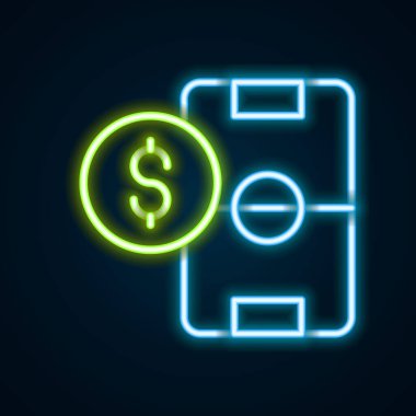 Parlak neon hattı futbol bahisleri para ikonu siyah arka planda izole. Futbol bahisçisi. İnternetteki futbol bahisleri para kazandırıyor. Renkli taslak konsepti. Vektör.