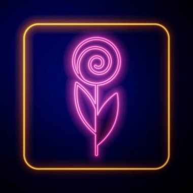 Parlayan neon çiçeği simgesi siyah arkaplanda izole edildi. 8 Mart. Uluslararası Mutlu Kadınlar Günü. Vektör.