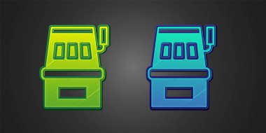 Siyah arkaplanda yeşil ve mavi Slot makinesi simgesi izole edildi. Vektör.