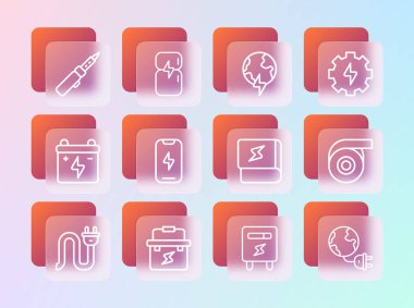 Elektrik Elektrik Elektrik Ölçer Cep Telefonu Küresel Gezegeni 'nde yıldırımlı demir ve Buzdolabı ikonuyla ilgili hat ve yıldırım Alet Kutusu Elektrikçisi Kitabı' nı ayarla. Vektör.