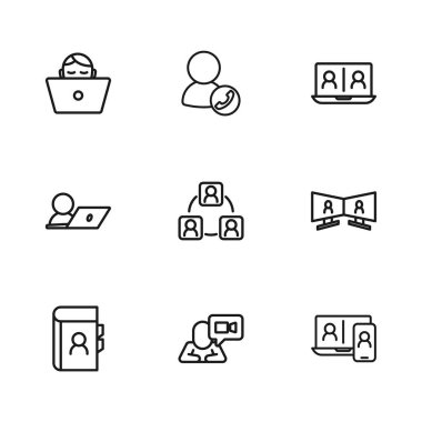 Freelancer ve ikon 'la görüntülü konuşma konferansı ayarla. Vektör.