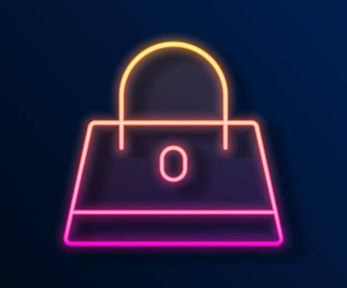 Parlayan neon çizgisi simgesi siyah arkaplanda izole edildi. Kadın el çantası işareti. Glamour günlük bagaj sembolü. Vektör.