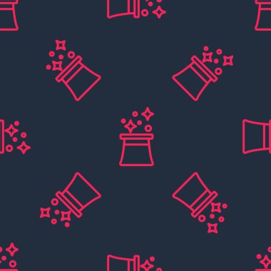 Kırmızı çizgi sihirbaz şapkası simgesi siyah arka planda izole edilmiş. Sihir numarası. Gizemli eğlence konsepti. Vektör.