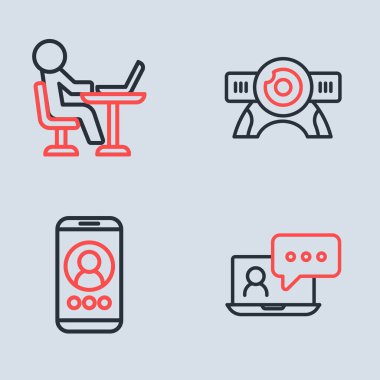 Web kamera görüntülü sohbet konferansı ve Freelancer simgesi ayarla. Vektör.