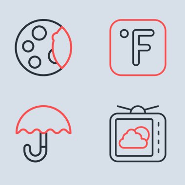Satır Fahrenheit Umbrella Hava Durumu ve Ay faz simgesi belirle. Vektör.