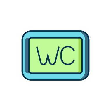 Doldurulmuş ana hatlı tuvalet simgesi beyaz arkaplanda izole edilmiş. Tuvalet tabelası. Lavaboda. Düz çizgili, gölgeli. Vektör.